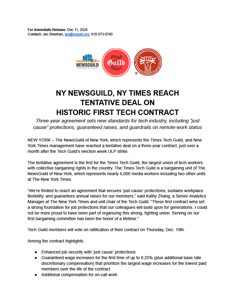 nyguild's tweet image. WE HAVE A DEAL: We have reached a tentative agreement with the @nytimes for our @NYTGuildTech members. Read more here...