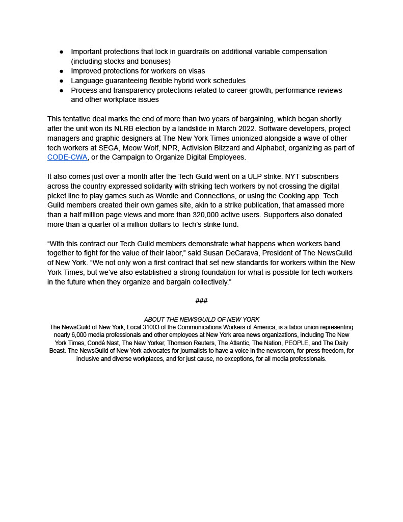 WE HAVE A DEAL: We have reached a tentative agreement with the <a href="/nytimes/">The New York Times</a> for our <a href="/NYTGuildTech/">New York Times Tech Guild</a> members. Read more here...