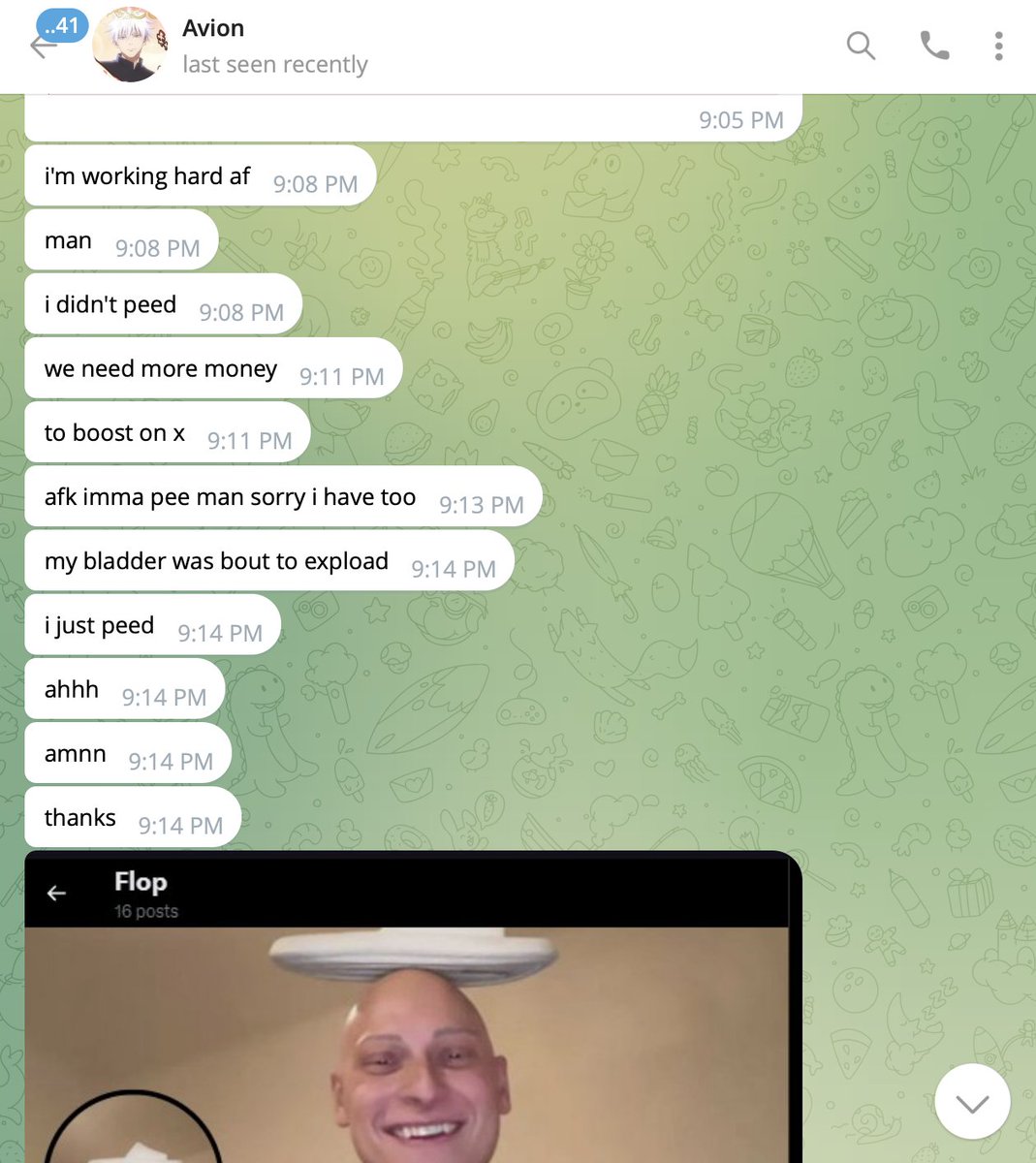 floponhead's tweet photo. It is an end of an ERA, in loving memory of our first appointed CMO/CFO in the first stream ''i didn't peed, we need more money' - Avion <3 
... It was good times back than tho... 

but now we needed to fire him once again (like 5x time), after he blocked our TG once more... new tg: https://t.co/SOrV4Vwh7z

are we now officially vetted if we survived this for weeks? lol @pumpdotfun $flop