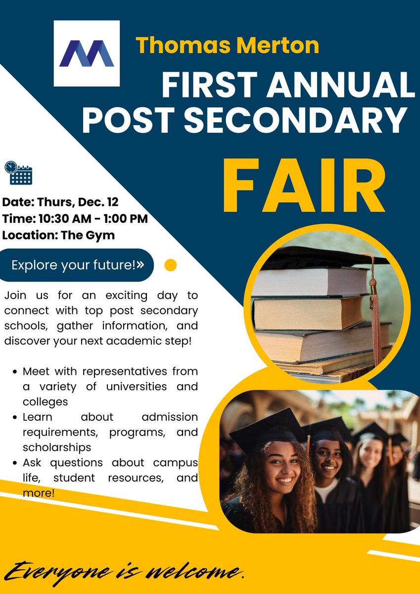 📢A reminder that tomorrow Thomas Merton will be hosting its First Annual Post-Secondary Fair. Please see the attached flyer for details. 📢