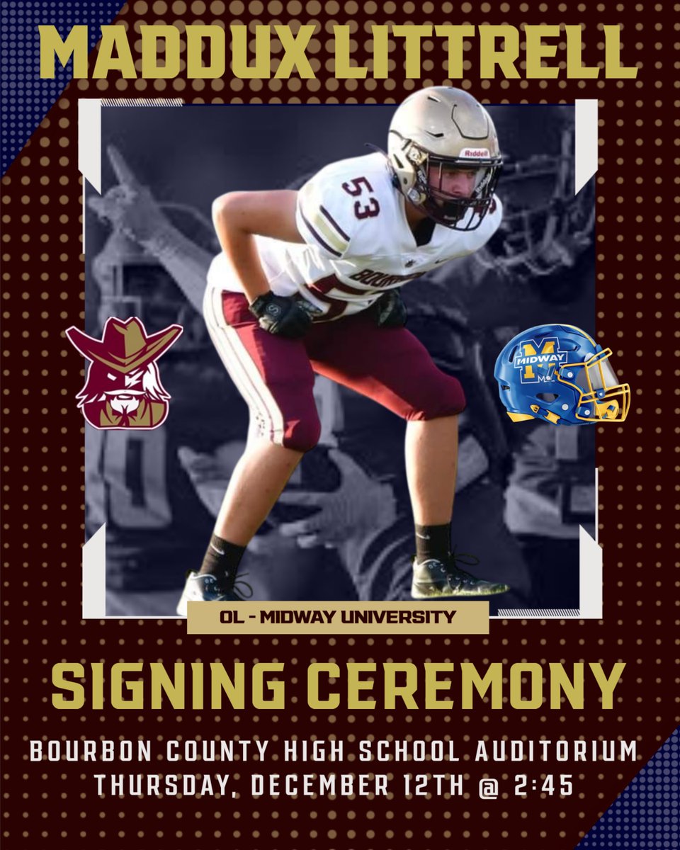 Come join us in celebration of Maddux Littrell signing to play football at Midway University!!!

#LEADtheWay