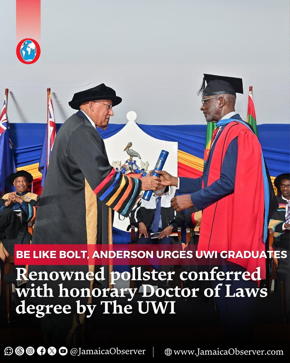 JamaicaObserver's tweet photo. Pollster Don Anderson pointed to the achievements of legendary Jamaican sprinter Usain Bolt as he urged this year’s graduates of The University of the West Indies (The UWI) to set their own ladder of excellence and seek to climb relentlessly and purposefully to the top as they face an increasingly challenging world.

https://t.co/i3gf6DbvqG