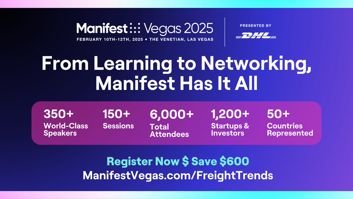 The countdown is on! <a href="/ManifestFOL/">Manife.st</a> is just 2 months away. Join 350+ speakers &amp; 150+ sessions to connect &amp; innovate. Save $200 ($600 off on-site): ManifestVegas.com/FreightTrends

#Manifest2025 #ManifestVegas