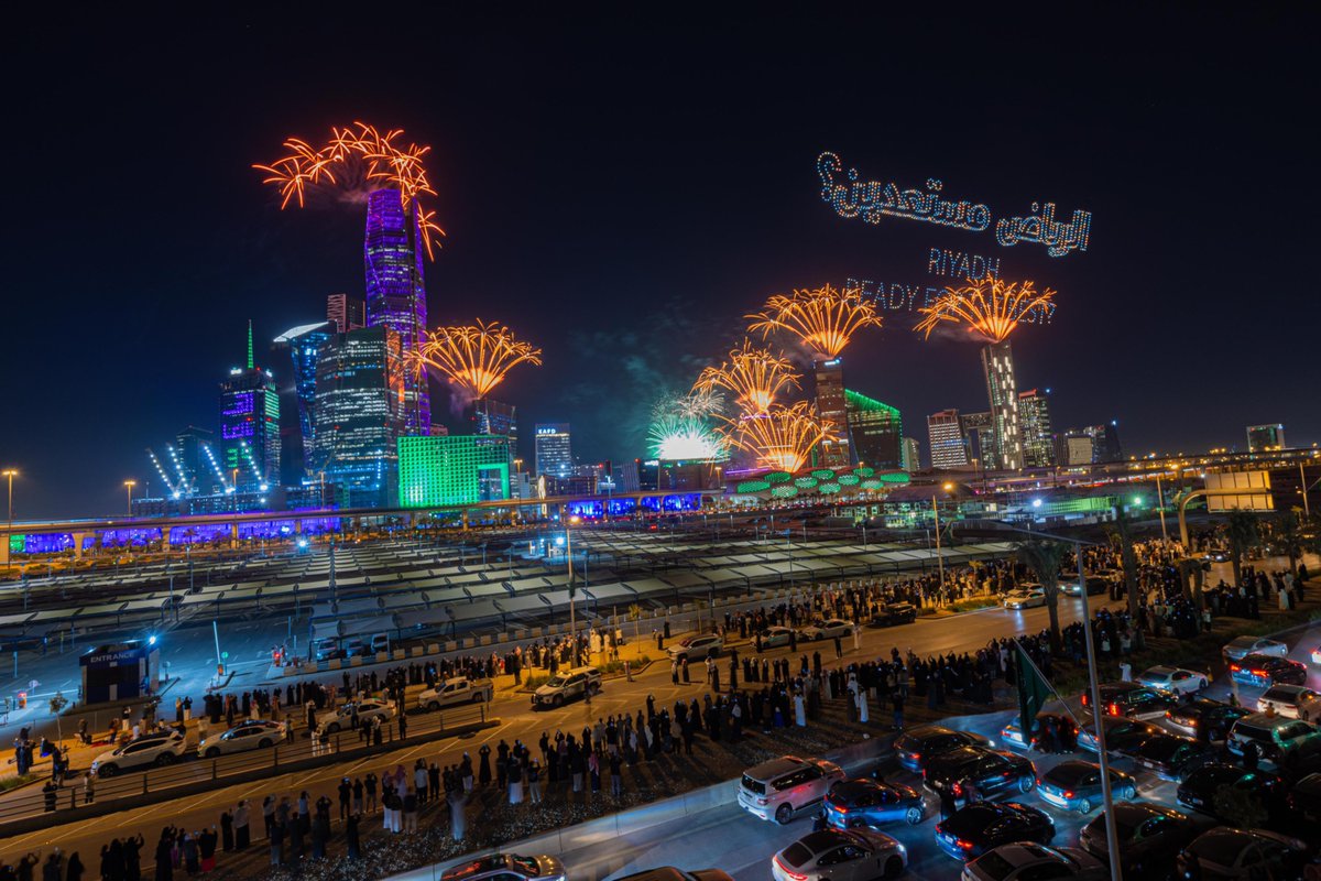 Saudi2034's tweet photo. Utter happiness has spread across Saudi Arabia with one message: #WelcomeToSaudi34 🤩🎇

#Saudi34 https://t.co/UefRoRbQRi