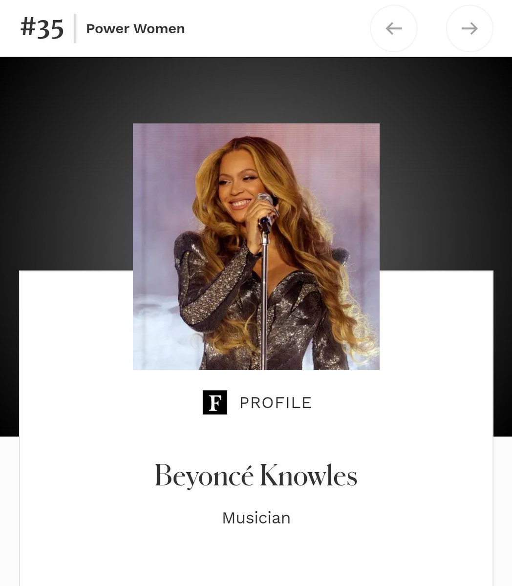 Beyoncé is named one of the most powerful women of the year by <a href="/Forbes/">Forbes</a>.
