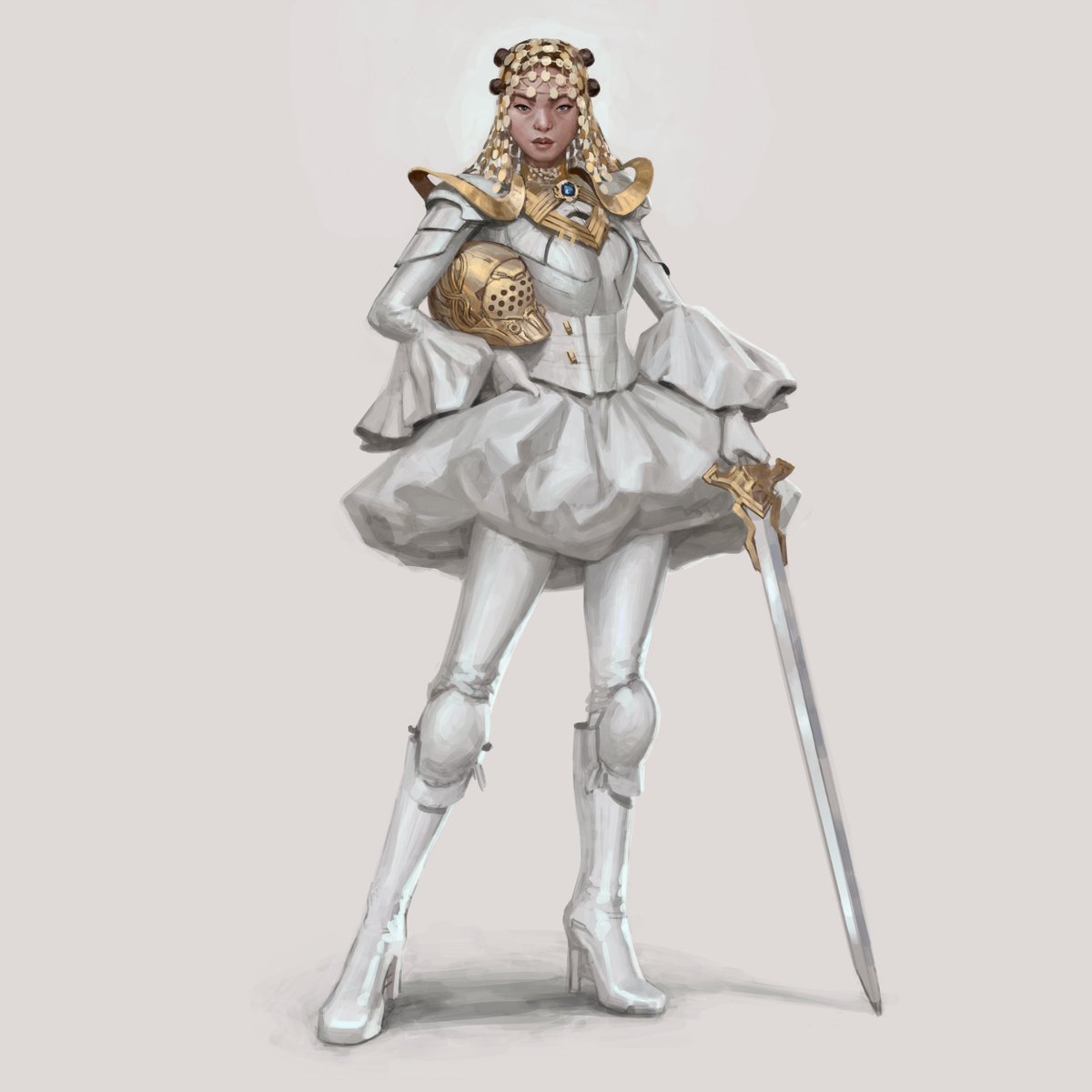 JesusCconcept's tweet image. Exploring the design of a character in a ceremonial outfit, blending medieval fantasy and sci-fi elements. Just shaking the rust on my character Design/outfit skills, let me know what you guys think

#DigitalArt #ConceptArt #FantasyDesign #SciFiArt #ArtProcess #CharacterDesign