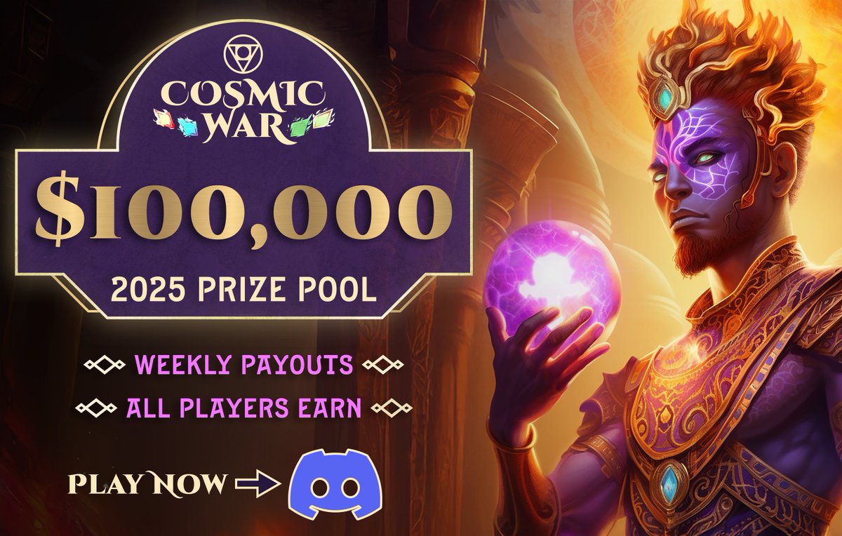 When we win, our players win, too 🏆 

To celebrate 1 year of Cosmic War, we're using $100K of USDC and SOL from our treasury to boost our 2025 prize pool 

Fight for your share and EARN WEEKLY 💰

Here's how 👇 (1/5)