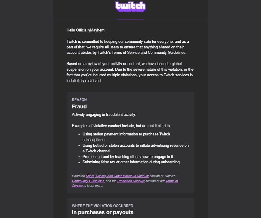 sunshinebae2000's tweet photo. @Twitch @TwitchSupport @djclancy999 I will keep tagging and tagging until this issue gets resolved. @Its_Me_Mayhem got banned in the middle of stream for fraud which he would never do! FIX THIS! MAKE IT RIGHT 😣 https://t.co/yWATJ3nkSr
