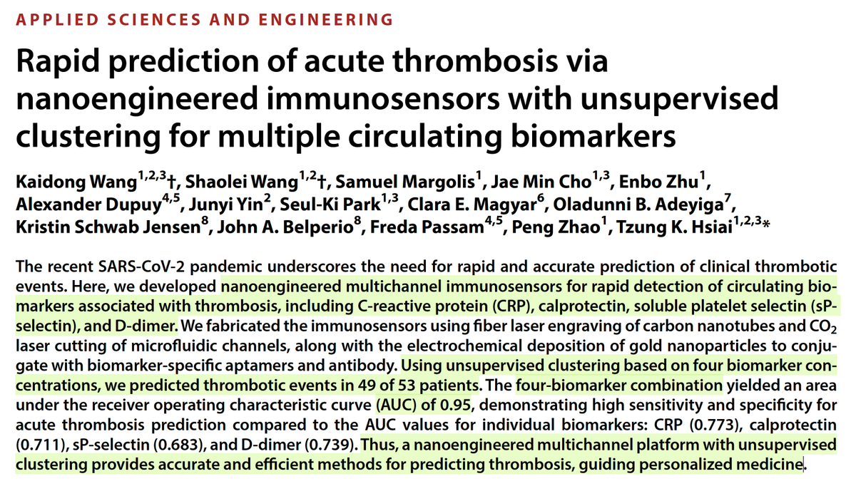 Eric Topol (@erictopol) on Twitter photo Predicting clotting events in 49 of 53 people with Covid. An immunosensor that rapidly detects 4 different protein biomarkers
science.org/doi/10.1126/sc…
<a href="/ScienceAdvances/">Science Advances</a> Predicting clotting events in 49 of 53 people with Covid. An immunosensor that rapidly detects 4 different protein biomarkers
science.org/doi/10.1126/sc…
<a href="/ScienceAdvances/">Science Advances</a>