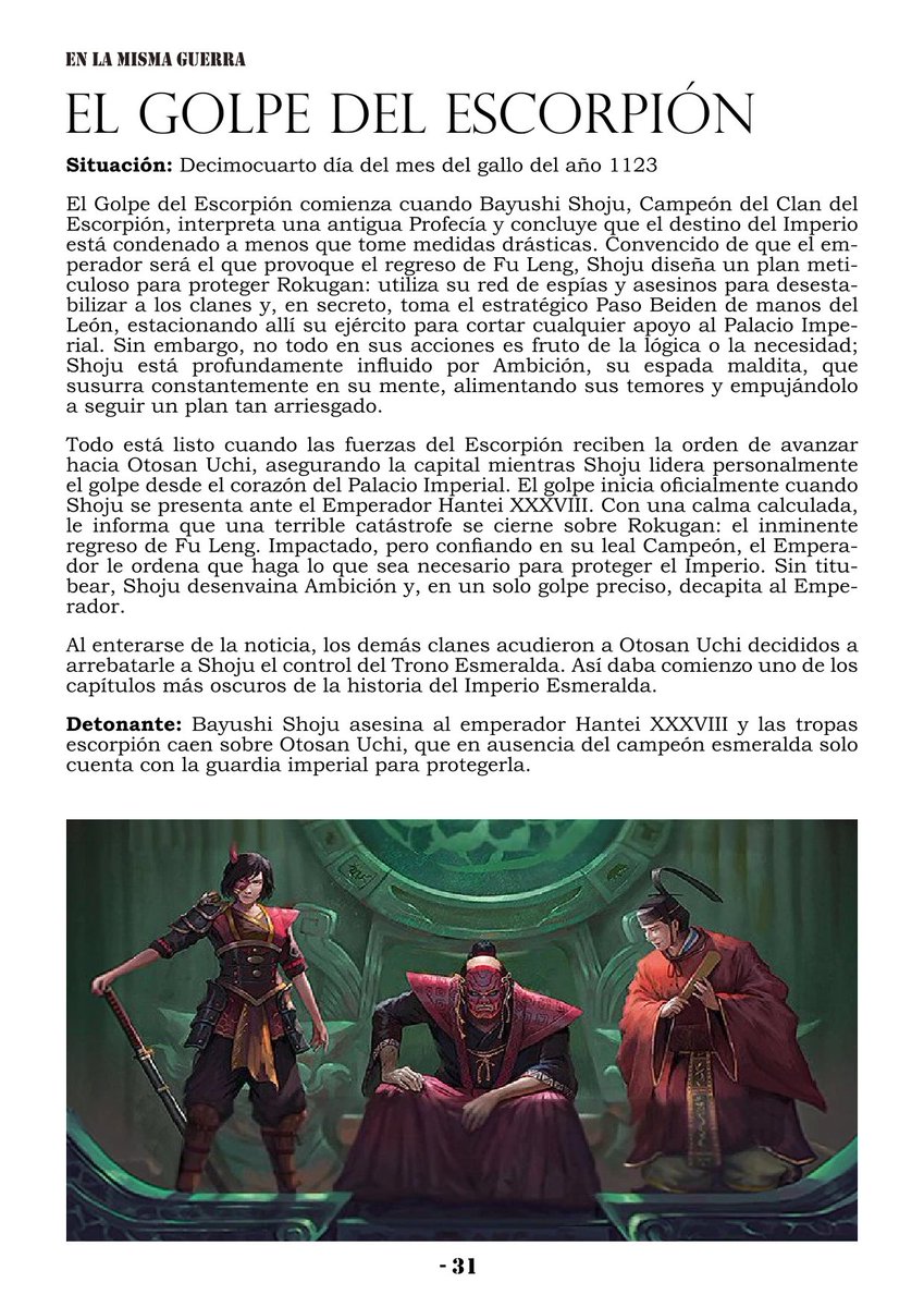 Seppuku08300714's tweet image. Hace unas semanas, @Rodriwinemaker y yo publicamos de forma gratuita un juego narrativo llamado "En la Misma Guerra" y para demostrar que no se pueden jugar solo escenarios históricos, he escrito un informe de batalla para jugar uno de los eventos más importantes del lore de L5A