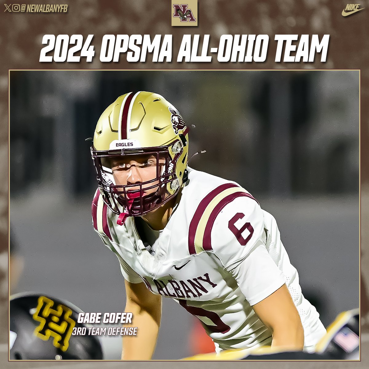 Today, the Ohio Prep Sports Media Association announced that senior linebacker Gabe Cofer was named to the Division II All-Ohio 3rd Team Defense.