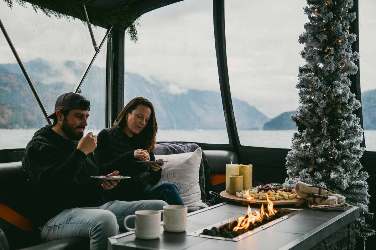 thefraservalley's tweet photo. Take a cozy and HEATED tour of the Harrison River with High Caliber Adventures! Each enclosed boat has a fireplace so you can stay toasty warm while you take in the views of Rainbow Falls and spot wildlife on the shore. 😊 

🛥️ To inquire and book, email events@highcaliberbc.ca https://t.co/7rIoLAZAmW