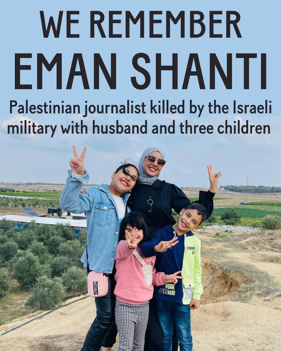jvplive's tweet photo. “How is it possible we are alive until now?” —  journalist Eman Shanti in her last post before an Israeli airstrike killed her, her husband Helmi, and their three children Alma, Omar, and Bilal. https://t.co/mBUPyGWOQB