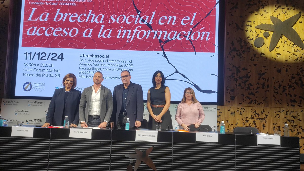 Finaliza la jornada del día en <a href="/CaixaForum/">CaixaForum</a> sobre la #brechasocial en el acceso a la información. Un placer contar con la presencia de <a href="/PiliCancela/">Pilar Cancela/❤️</a>, <a href="/Meritele/">MARÍA LÓPEZ MUÑOZ</a>, Mar Llerena, <a href="/HdezEsteban/">Esteban Hernández</a>, <a href="/AnaBedia/">Ana Bedia</a> y <a href="/weareadhocolics/">David Sánchez</a>.

El vídeo completo está disponible en youtube.com/live/3xdi1xmsK….
