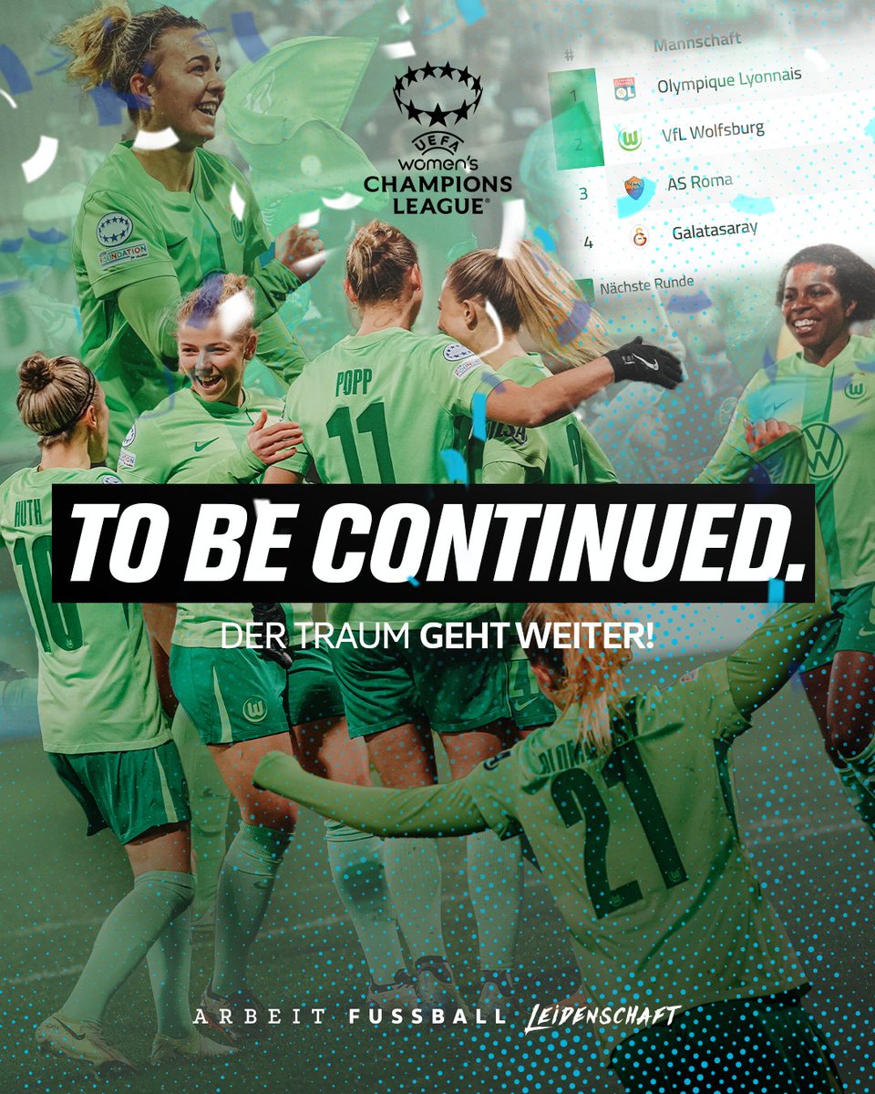 VfL_Frauen's tweet photo. TO BE CONTINUED! ✨

#WOBASR #VfLWolfsburg #Wölfinnen https://t.co/DixQxHK8Gl