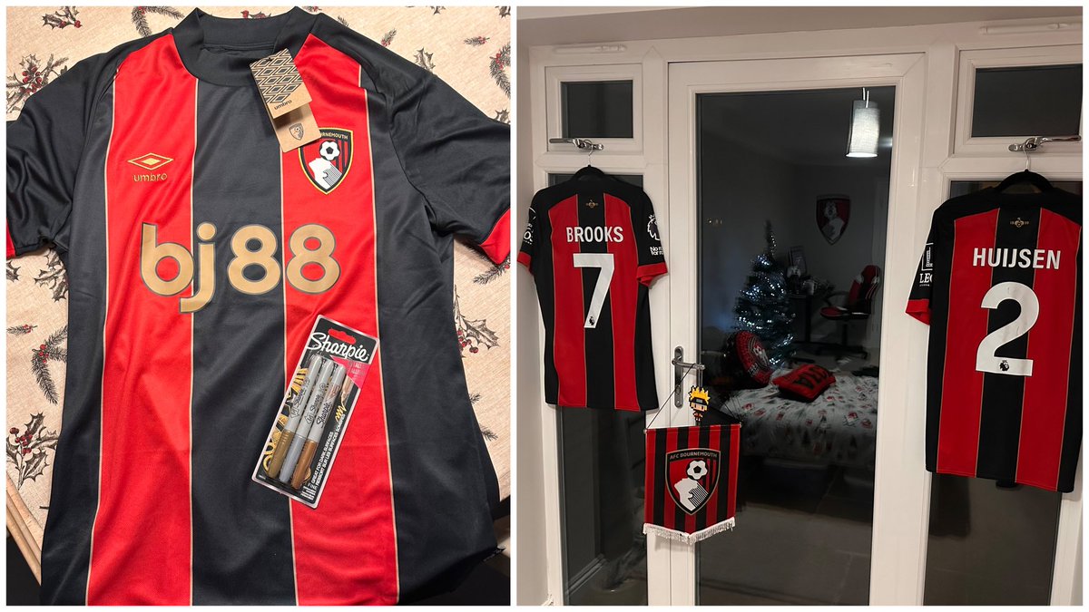 carlosradioguy's tweet photo. Sure many @afcbournemouth fans are envious of the #JuniorCherries attending their Christmas Party tomorrow. I know I am! 

Just getting George’s new shirt ready for the full squad signing session. Another to add to those he’s kindly received from Deano &amp; @DRBrooks15 🍒 https://t.co/KkMTV9C6da