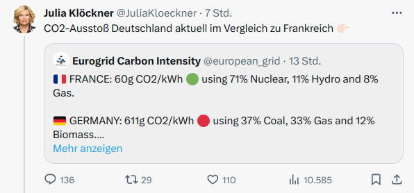 Stefan Holzheu (@holzheustefan) on Twitter photo Was sollen solche Tweets?
1. Bei CO2 interessieren nicht einzelne Tage sondern nur die Summe über das Jahr
2. Deutschland war nun mal ein Kohleland. Auch die CDU war NIE für Kohleausstieg vor Atomausstieg.
Aber Ehrlichkeit ist leider nicht die Stärke von <a href="/JuliaKloeckner/">Julia Klöckner</a>. Was sollen solche Tweets?
1. Bei CO2 interessieren nicht einzelne Tage sondern nur die Summe über das Jahr
2. Deutschland war nun mal ein Kohleland. Auch die CDU war NIE für Kohleausstieg vor Atomausstieg.
Aber Ehrlichkeit ist leider nicht die Stärke von <a href="/JuliaKloeckner/">Julia Klöckner</a>.