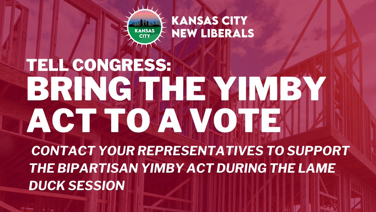 KCNewLiberals's tweet photo. We face a national housing shortage, made worse by local zoning restrictions that stifle new housing production.

Right now, Congress has the chance to require cities to start reporting on their local policies that impact housing production, but we need to act quickly. 1/3 https://t.co/pV0X6VNQmy
