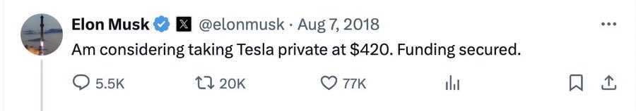 Remember when <a href="/elonmusk/">Elon Musk</a> mentioned he would take Tesla private at $420 a share back in 2018