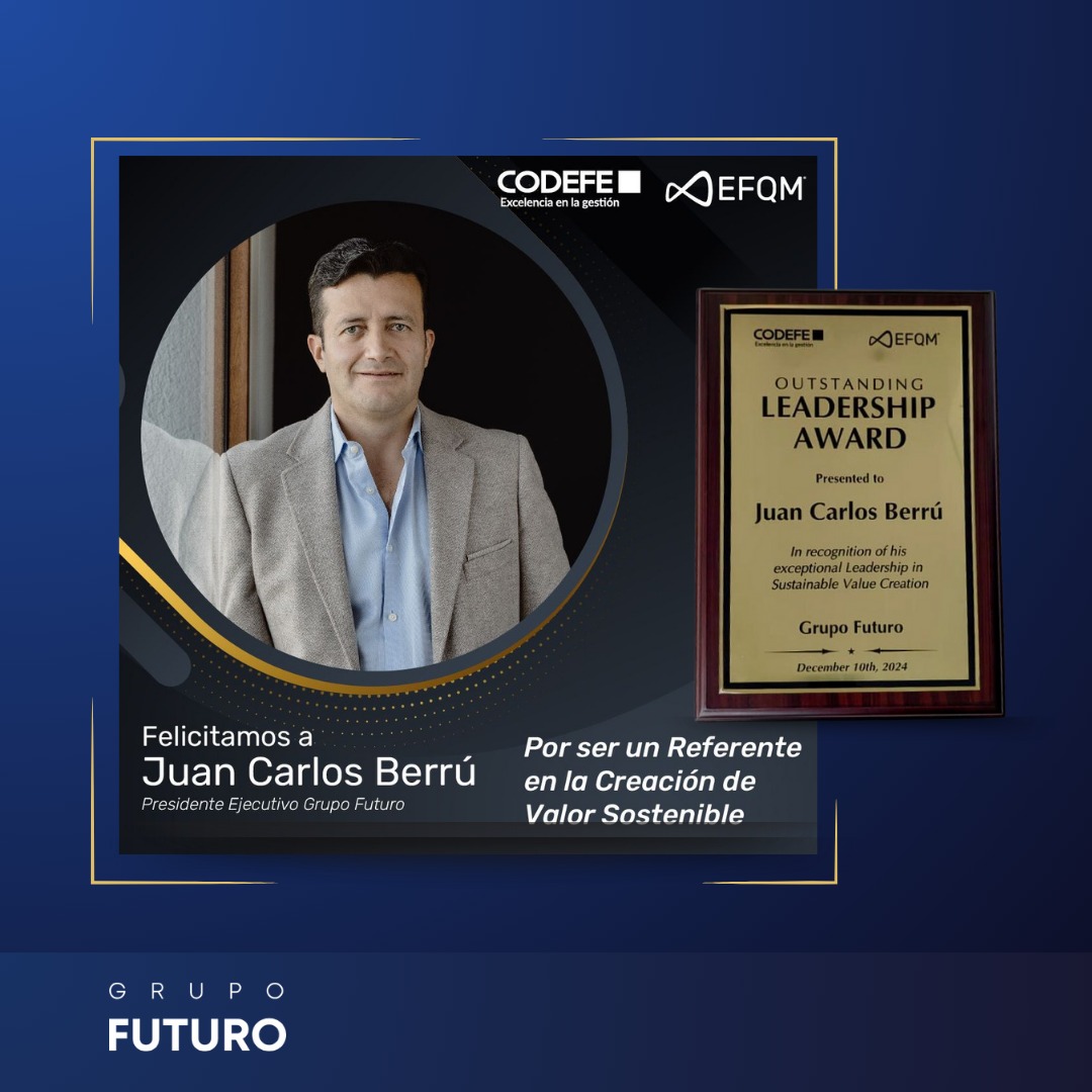 Nuestro Presidente Ejecutivo, Juan Carlos Berrú, ha sido reconocido por <a href="/CODEFE/">CODEFE-EFQM South America Pacific</a>  como un referente en la creación de valor sostenible. 
Su liderazgo visionario ha impulsado negocios que transforman el futuro y generan un impacto positivo en nuestra comunidad y el entorno.