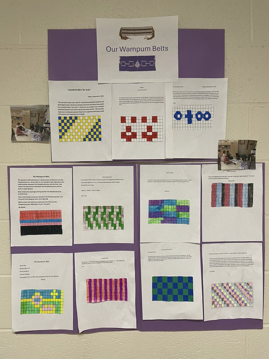 mrspilozzi's tweet image. Our class has been exploring this term about Indigenous groups before the European settlers arrived. Recently, we have been diving into the meaning of wampum belts and created our own to show our learning. They created their own display outside our classroom. #ESC @SJPIIOakville