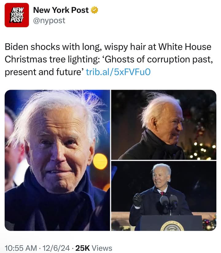 nxtlvltech's tweet photo. 🐦🔥 BREAKING: The Gov of the Republic of the United States just flexed his luscious locks at the White House Christmas tree lighting! 🎄✨ Is this the new flex? 💁♂️ #HairGoals #PoliticalGlam #USAGov #HairDontCare #WhiteHouseStyle https://t.co/3jSqcl8rPZ