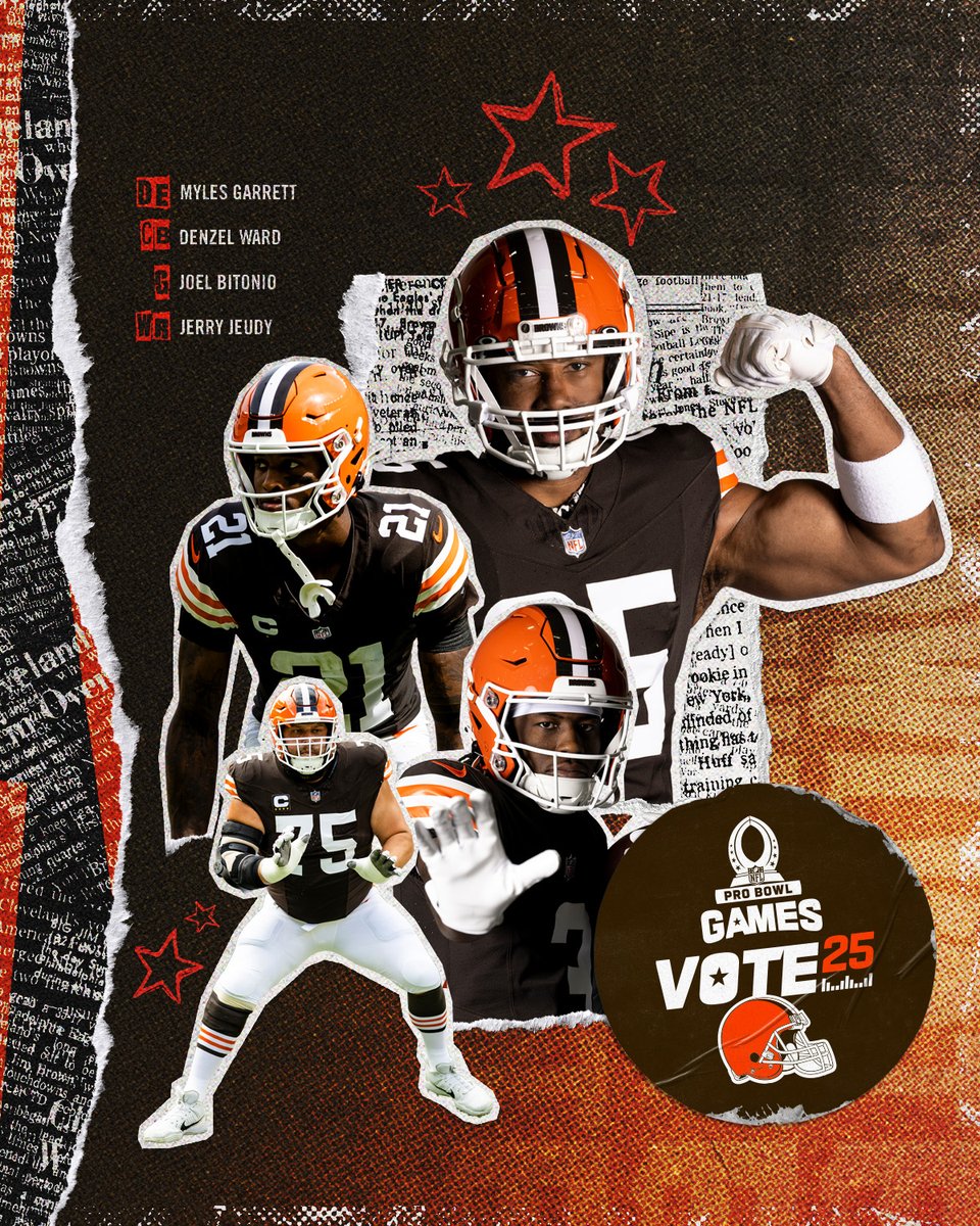 Cleveland Browns (@browns) on Twitter photo #ProBowlVote on social began this week. Run it up, #DawgPound!! 🌟
1 RT = 1 Vote 🗳️
<a href="/Flash_Garrett/">Myles Garrett</a> x <a href="/denzelward/">Denzel Ward</a> x <a href="/JoelBitonio/">Joel Bitonio</a> x <a href="/jerryjeudy/">Jerry Jeudy⁴</a> #ProBowlVote on social began this week. Run it up, #DawgPound!! 🌟
1 RT = 1 Vote 🗳️
<a href="/Flash_Garrett/">Myles Garrett</a> x <a href="/denzelward/">Denzel Ward</a> x <a href="/JoelBitonio/">Joel Bitonio</a> x <a href="/jerryjeudy/">Jerry Jeudy⁴</a>