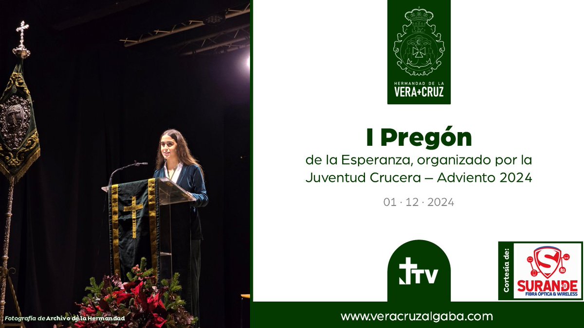 📺 #VeraCruzTV 👉 Hoy, a las 22:00H, desde #VeraCruzTV, rememora el I Pregón de la Esperanza - Adviento 2024, organizado por la <a href="/JCruceraAlgaba/">Juventud Crucera La Algaba</a>, celebrado el pasado domingo, día 01 de diciembre de 2024...

🌐 youtu.be/jJXdQldkFj4

🤗 Agradecemos a <a href="/SurandeTV/">SurAnde TV</a> la cesión de la