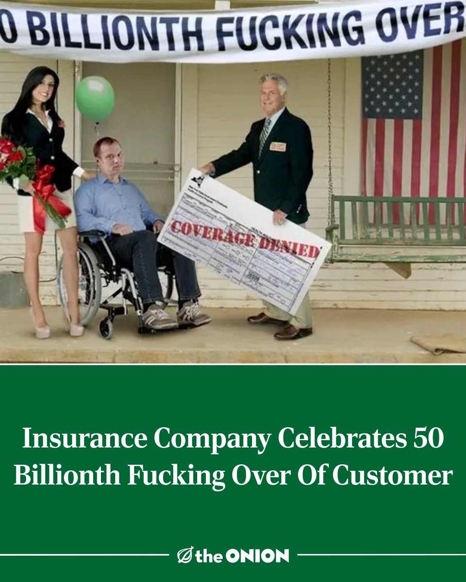 Insurance Company Celebrates 50 Billionth Fucking Over Of Customer
theonion.com/insurance-comp…