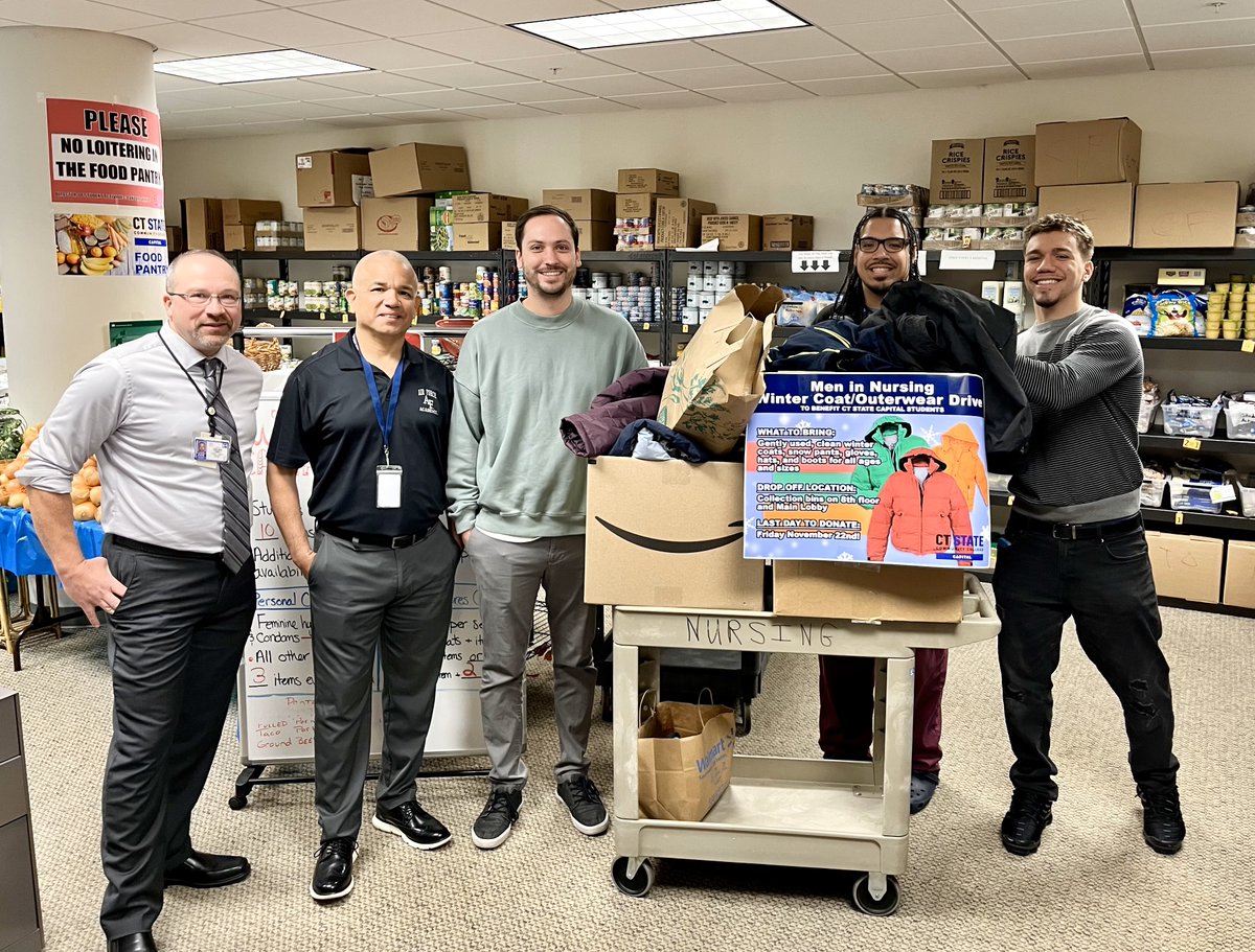 Men in Nursing would like to thank all who contributed to our yearly coat drive, which benefits Capital Cares Food Pantry. Your donations will help our CT State Capital students stay warm this winter.  To contribute to the food pantry: bit.ly/capitalgives.