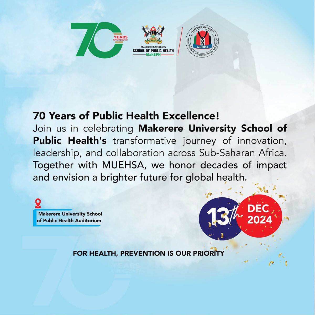MUEHSA1's tweet photo. 🌟 Celebrating 70 Years of Public Health Excellence! 🌍
@MUEHSA1 proudly joins @MakSPH in commemorating 7 decades of transformative innovation, leadership, and collaboration across Sub-Saharan Africa. Together, we honor the milestones and envision a healthier, brighter future for all.
#MakSPHat70 #DoSomething