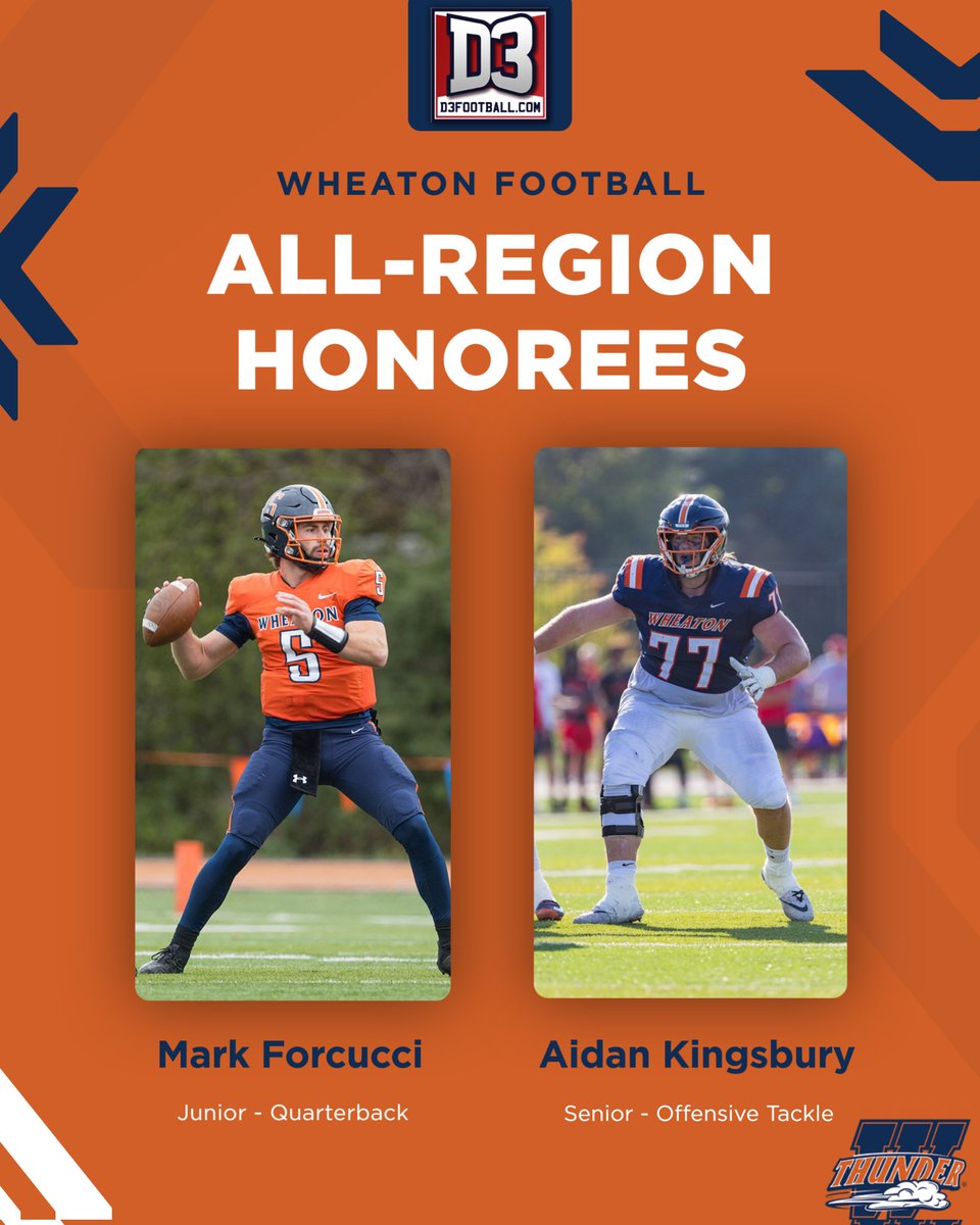 Wheaton Thunder (@wheaton_thunder) on Twitter photo Picking up postseason honors after some impressive performances.
The D3football.com All-Region teams have been announced for the 2024 season, and seven <a href="/WheatonFB/">Wheaton Football</a> players have earned recognition for their play this fall.
Congratulations to Ben, Peter, and Luca (First Picking up postseason honors after some impressive performances.
The D3football.com All-Region teams have been announced for the 2024 season, and seven <a href="/WheatonFB/">Wheaton Football</a> players have earned recognition for their play this fall.
Congratulations to Ben, Peter, and Luca (First