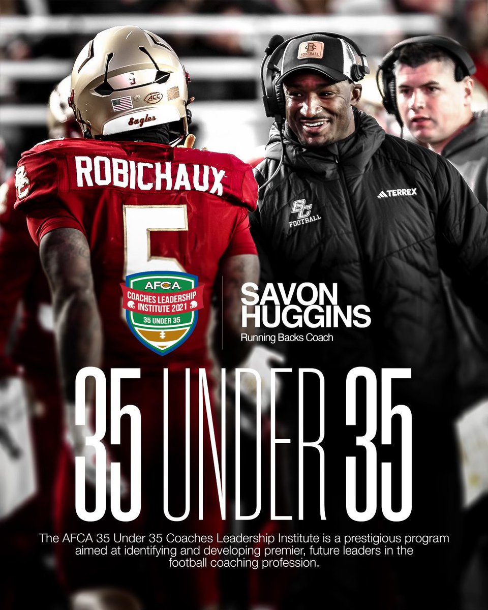 Congratulations to Coach Huggins on being named to the AFCA 2025 35 Under 35 Coaches Leadership Institute! 

A coach who leads with heart and dedication 🦅