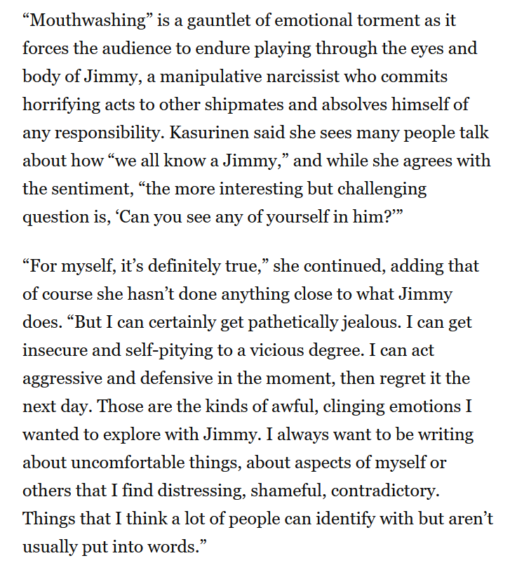 rabbitmeateater's tweet photo. this article and convo with one of the mouthwashing devs. oh my god. ohhhh my god https://t.co/EWfOOYTQsq https://t.co/4mb3pfw8Aa
