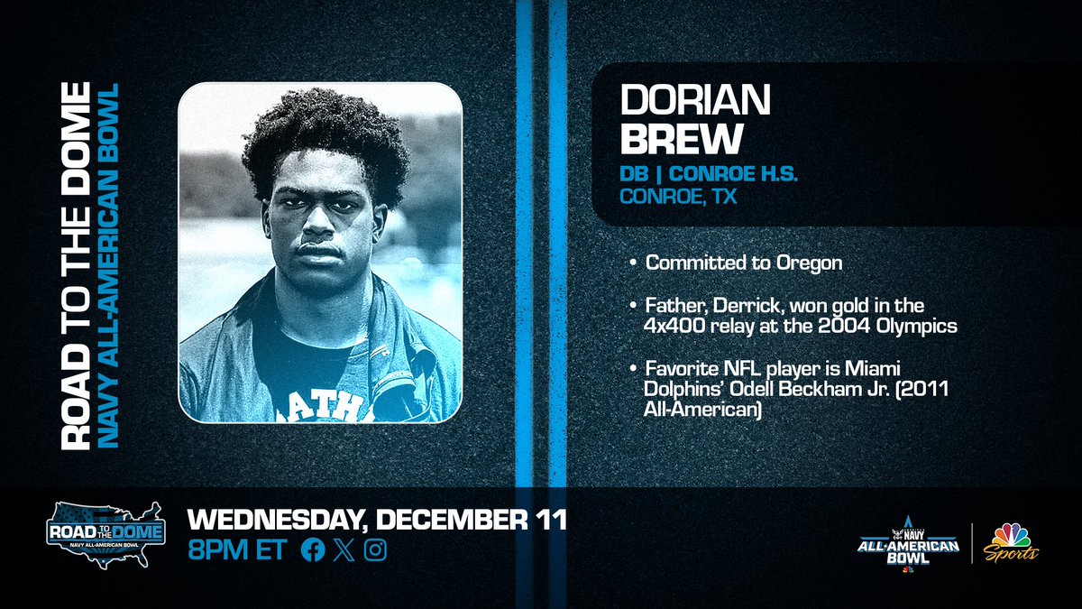 Navy All-American Bowl (@aabonnbc) on Twitter photo Oregon signee Dorian Brew (<a href="/BrewDorian15/">Dorian Brew</a>) will be honored as a 2025 Navy All-American tonight at 8 pm ET.
#GoDucks 🦆
#NavyAAB 🇺🇸 <a href="/AmericasNavy/">America's Navy</a> Oregon signee Dorian Brew (<a href="/BrewDorian15/">Dorian Brew</a>) will be honored as a 2025 Navy All-American tonight at 8 pm ET.
#GoDucks 🦆
#NavyAAB 🇺🇸 <a href="/AmericasNavy/">America's Navy</a>