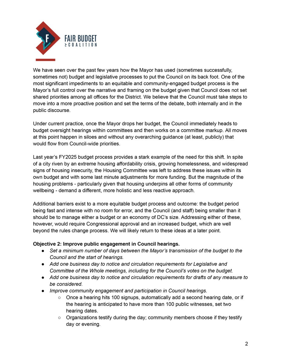 Between now and the start of the next legislative period in January, DC Council has a chance to change the rules for their work.

There are four important ways we think the Council should consider changing its rules this month. Read our letter: fairbudget.org/wp-content/upl…