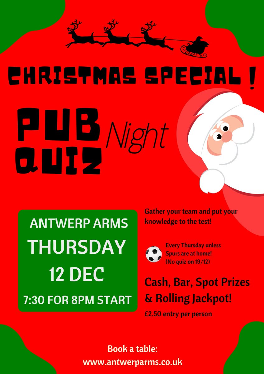 Last quiz of the year at the <a href="/AntwerpArmsAsoc/">Antwerp Arms</a> tomorrow! 
It's a Christmas special so don't miss it. 🍻🍺🎲