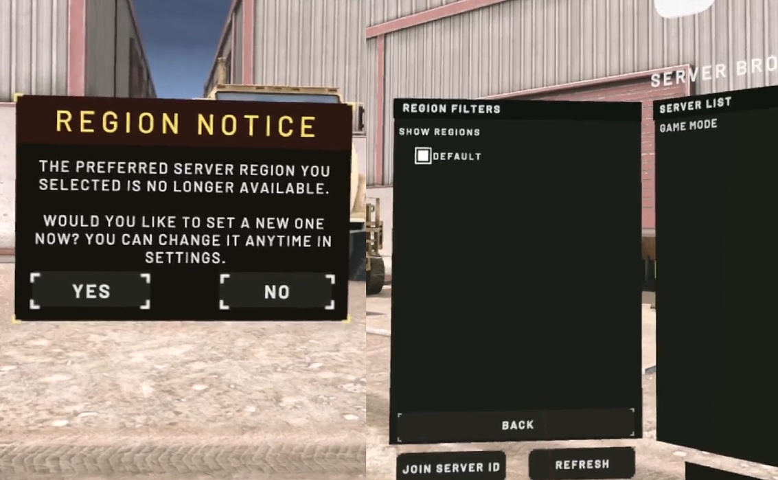 HakkuTyyppi's tweet image. No #OnwardVR rounds tonight. The "default" region appeared. One of us managed to create a custom map server, but it didn’t show up, and "Join Server ID" just acts as a filter, not a direct join. Hoping for a fix soon!
#FeatureRequest #error #multiplaye