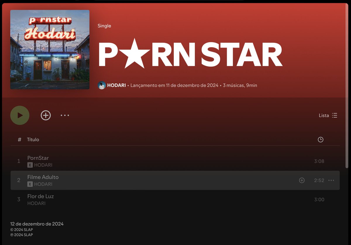 VOU SOLTAR 3 MUSICAS DE SURPRESA HOJE, 

00:00 em todas as plataformas digitais

P0RN STAR é o nome de meu novo EP .