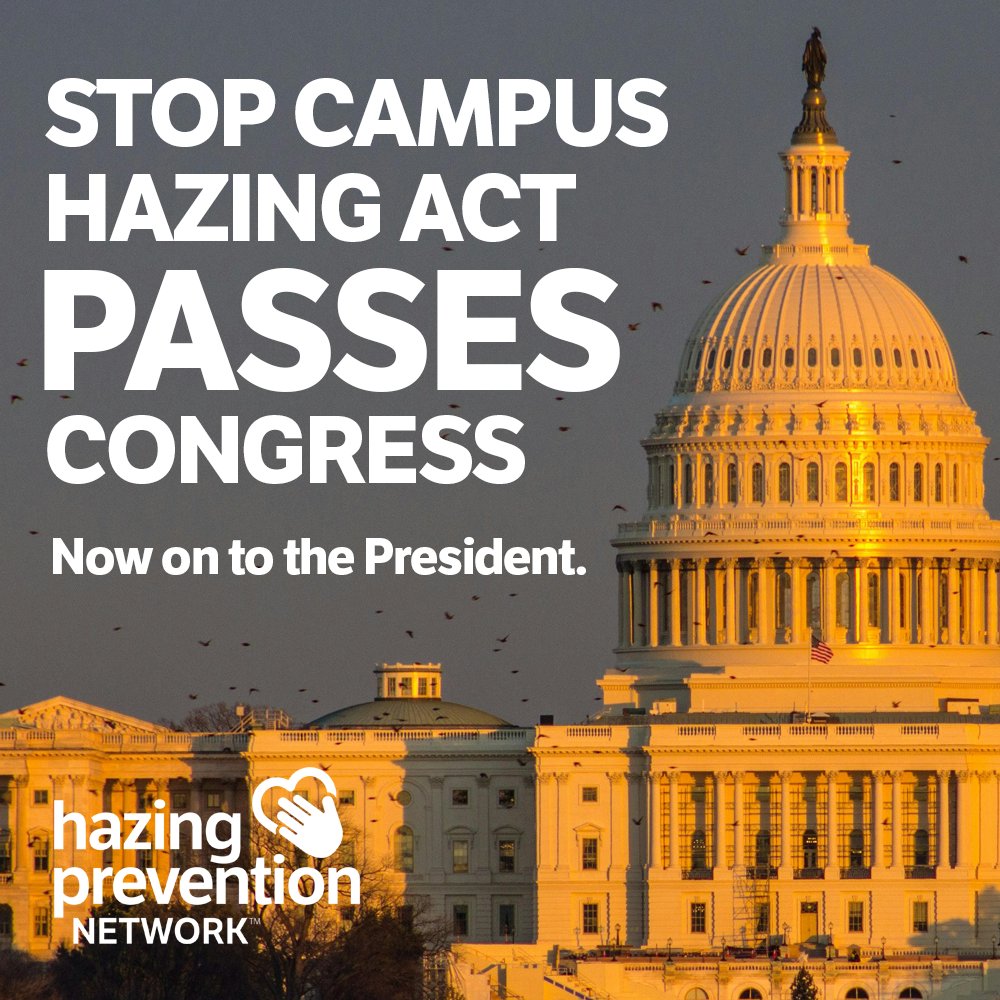 BREAKING!!The Hazing Prevention Network is excited to announce that this evening the federal Stop Campus Hazing Act passed the Senate and moves forward to the President’s desk for signing into law. Continue reading: hazingpreventionnetwork.org/stop-campus-ha…

#BeTheLeader #StopCampusHazing