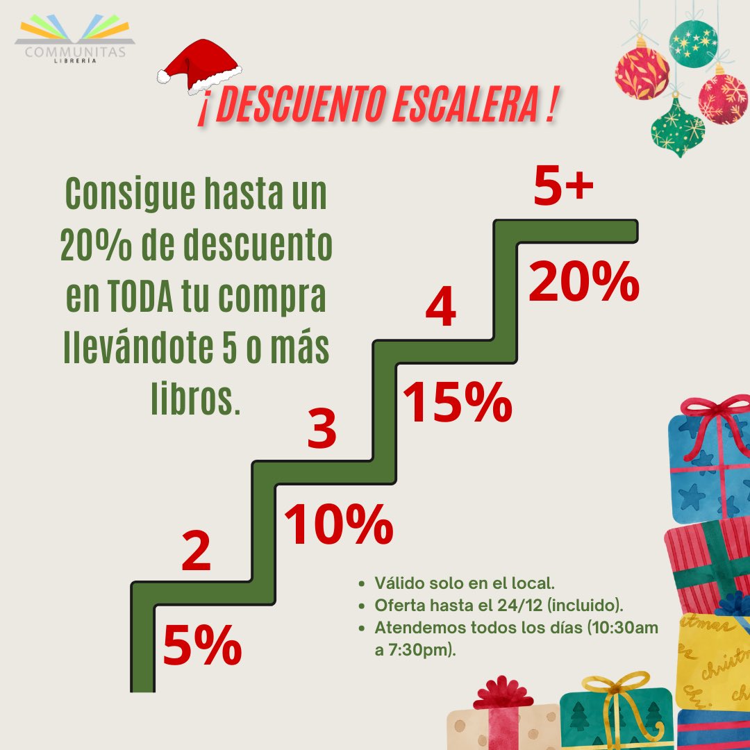 libercommunitas's tweet image. ¡Llegó la hora! 

¡Una oferta que no te puedes perder!: Visítanos y llévate un 20% de descuento en TODA tu compra si llevas 5 o más libros. 

¡Te esperamos!
.
.
.
.
.
.
.
.
#QuéLeer #Descuento #Communitas #LibreríaCommunitas