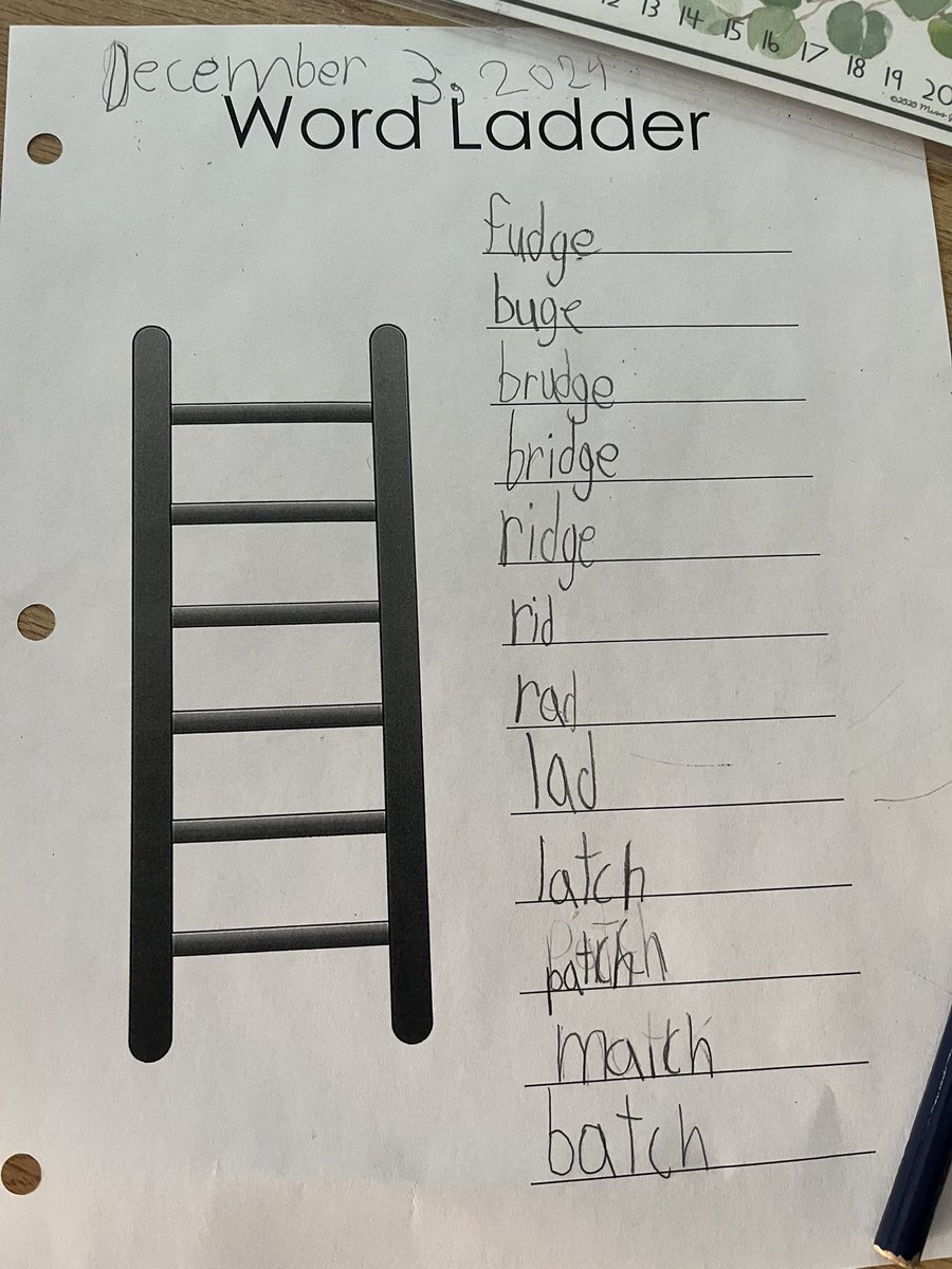 KervinAmy's tweet photo. Some days for the Word Work part of our @UFLiteracy lesson, we use a #wordladder (or #wordchain) to practice encoding words with our focus spelling pattern. This tool requires segmenting, isolating, manipulating + blending to change the word one #phoneme at a time. @LimestoneDSB https://t.co/2ENKr9oQ7q