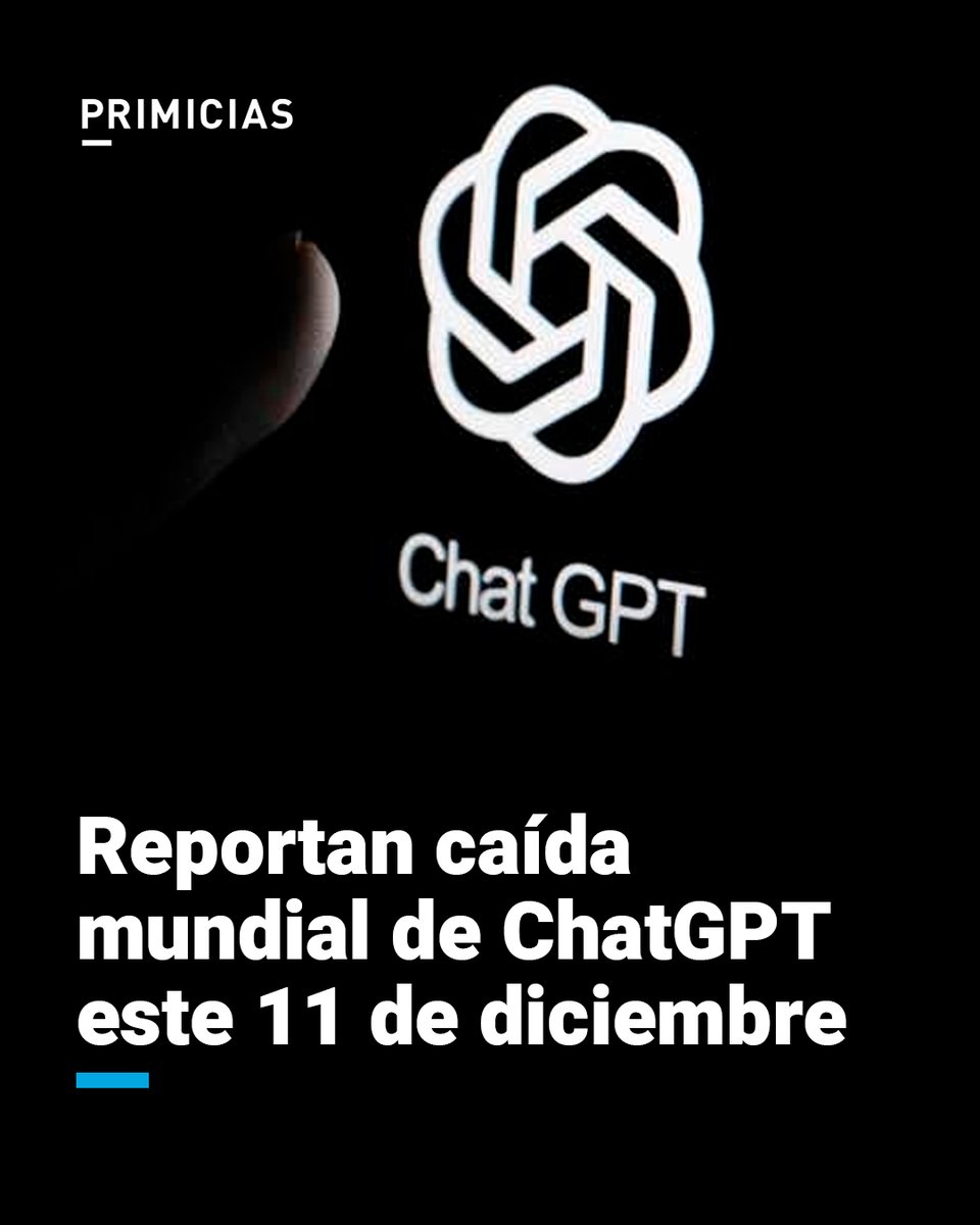 Primicias's tweet photo. Primero fue Facebook, Instagram y WhatsApp. Ahora, Chat GPT, la reconocida plataforma de Inteligencia Artificial (IA), reporta una caída mundial. https://t.co/hFPqUZoeT4 https://t.co/JJM0bRCynv