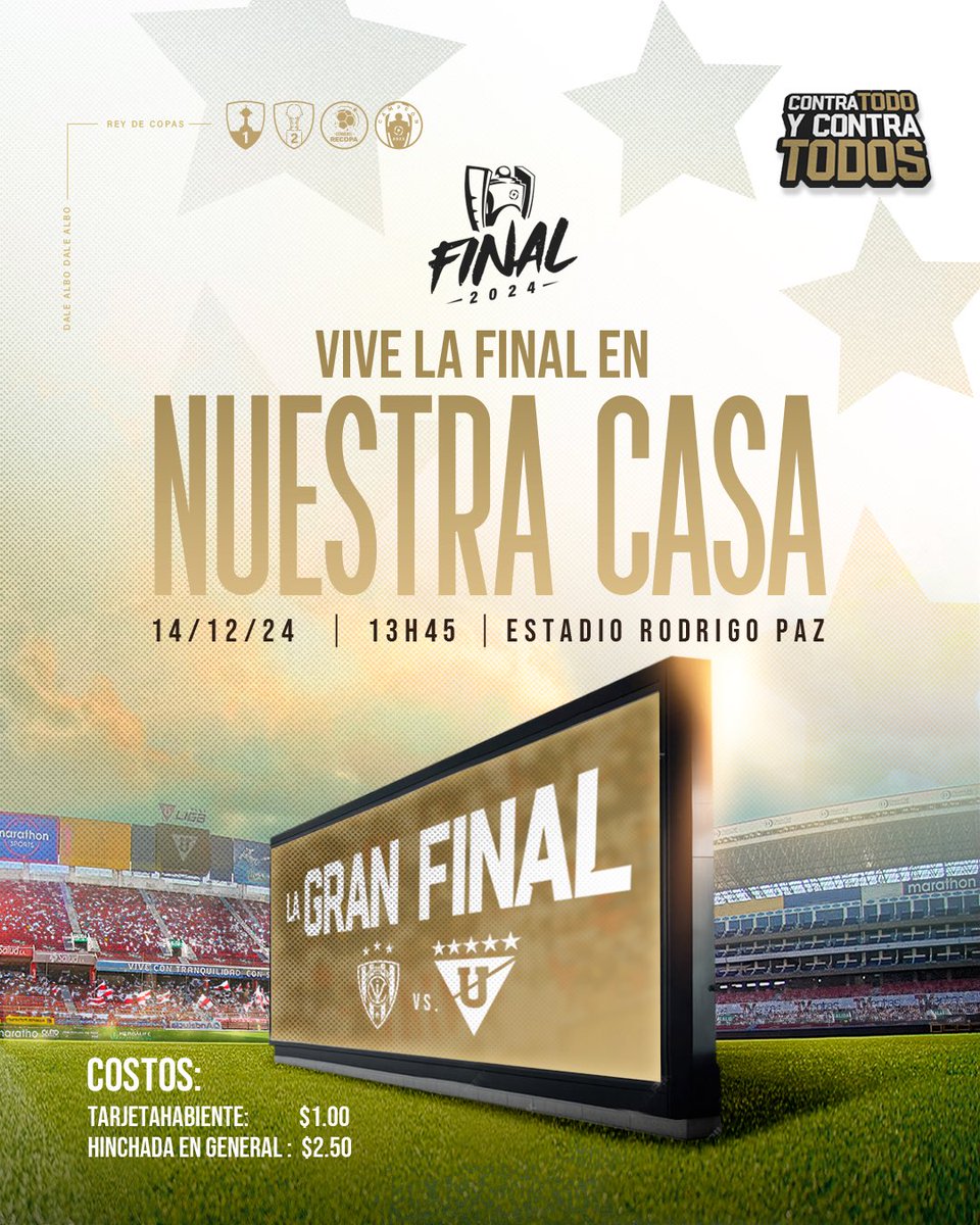 Este sábado nos vemos en #ElMejorLugarDelMundo 🔥🔛

🫵 ¡Vamos a apoyar a la U desde casa! 

🔗tickets.superticket.ec/event/vive-la-…