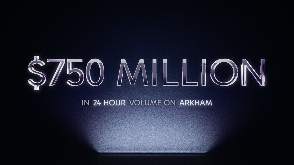 arkham's tweet photo. NEW ALL-TIME HIGH FOR 24 HOUR VOLUME ON THE ARKHAM EXCHANGE

$750,000,000 https://t.co/yt7nwOk7gJ