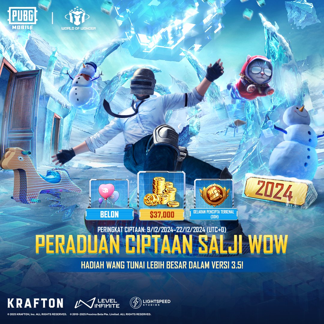PUBGMMYOfficial's tweet photo. Pentas perekaan bagi Peraduan Ciptaan Salji WOW sudah bermula!

Jenis gameplay adalah bebas. Hantar rekaan WOW bertemakan salji untuk peluang menang pelbagai ganjaran hebat!

https://t.co/q8sTRYFSI0

#PUBGMOBILE #PUBGMOBILEMY #PUBGMCREATIVE #PUBGMWOW https://t.co/s6W5I8fOj4