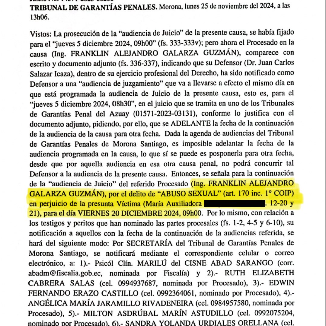 SalaDePrensaEc's tweet photo. El ex alcalde de Morona, @Franklin_GalaG es procesado por abuso sexual y deberá comparecer ante la ley el próximo 20 de diciembre. El ex alcalde, tiene una denuncia desde noviembre del año 2023. https://t.co/F6bcWGariP