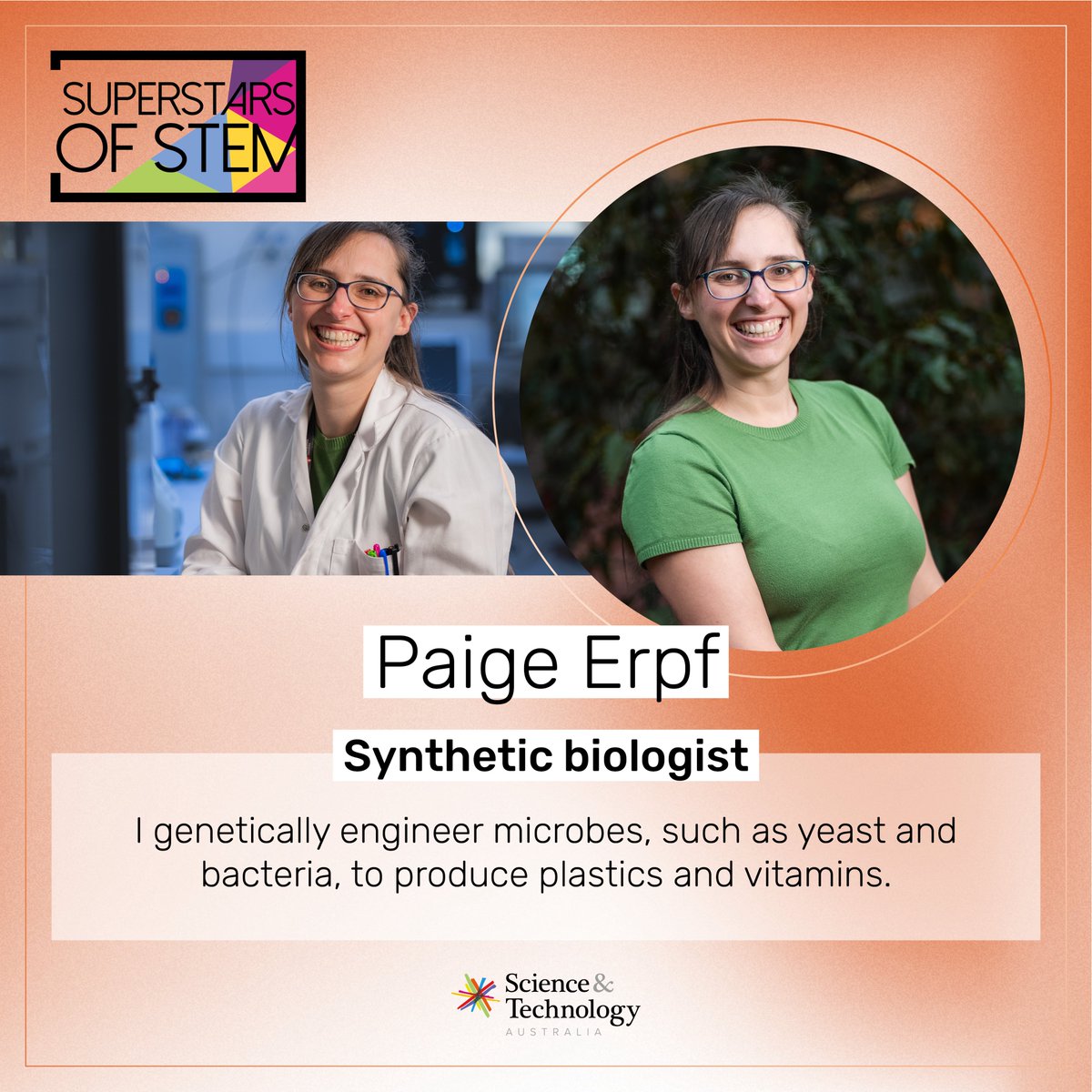 ARC Centre of Excellence in Synthetic Biology (@arc_coesb) on Twitter photo 🌟 We are super proud to announce two members from the Centre have been named Superstars of STEM for 2025/2026: Associate Investigator Dr Laura Navone <a href="/navone_laura/">Laura Navone</a> of <a href="/EdenBrewDairy/">Eden Brew | Animal-Free Dairy 🌏🥛</a> and Dr Paige Erpf <a href="/erpfieee/">Paige Erpf</a> of <a href="/Macquarie_Uni/">Macquarie University</a>.
The program, organised by <a href="/ScienceAU/">Science & Technology Australia</a>, empowers 🌟 We are super proud to announce two members from the Centre have been named Superstars of STEM for 2025/2026: Associate Investigator Dr Laura Navone <a href="/navone_laura/">Laura Navone</a> of <a href="/EdenBrewDairy/">Eden Brew | Animal-Free Dairy 🌏🥛</a> and Dr Paige Erpf <a href="/erpfieee/">Paige Erpf</a> of <a href="/Macquarie_Uni/">Macquarie University</a>.
The program, organised by <a href="/ScienceAU/">Science & Technology Australia</a>, empowers