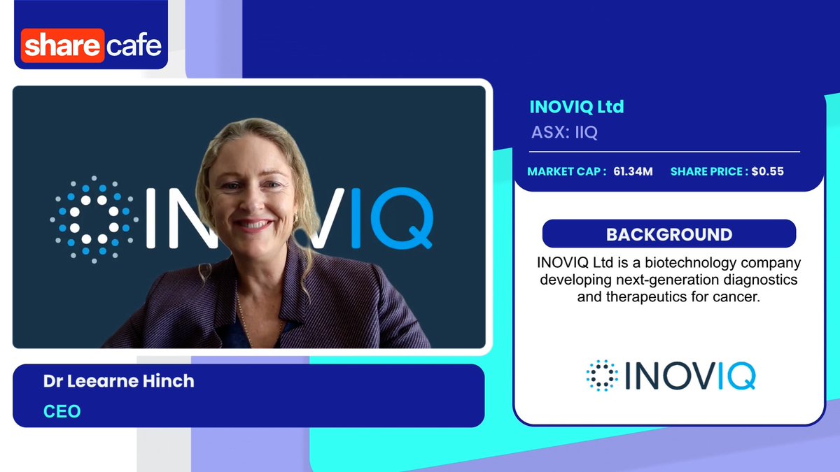 On Friday, 6 December, <a href="/INOVIQLtd/">INOVIQ Ltd (ASX:IIQ)</a> CEO, Dr. <a href="/leearnehinch/">Leearne Hinch</a> was interviewed by Share Cafe about   our breakthrough results for INOVIQ’s ovarian cancer test.

Catch the full interview here: bit.ly/49umYb3

Don’t forget to register for the Share Cafe Hidden Gems Webinar (“Sip