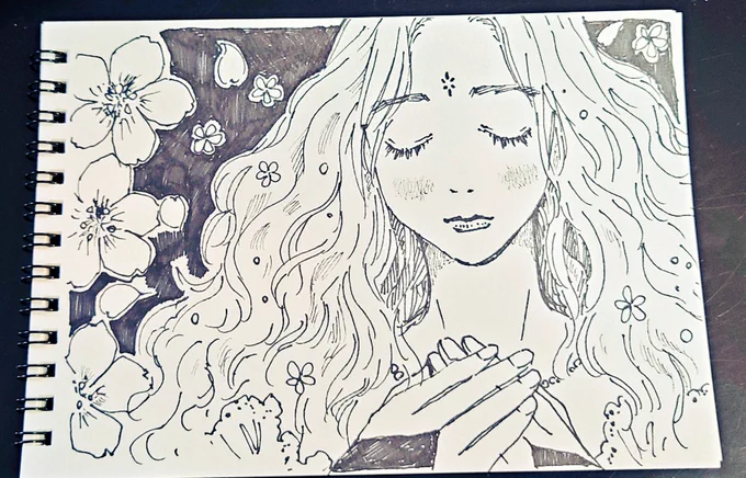 #油性マジック一発描き 
#なるべく毎日何か描く
何か物足りなくて額に星を描き込んだら、『僕の地球を守って』の木蓮を思い出した 